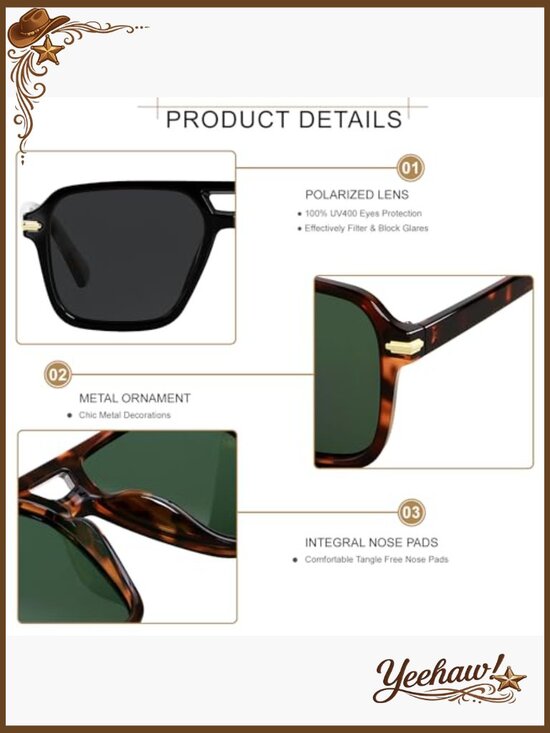 Retro Aviator Sunglasses Polarized UV400 Vintage Square Pilot Shades Unisex main image 5